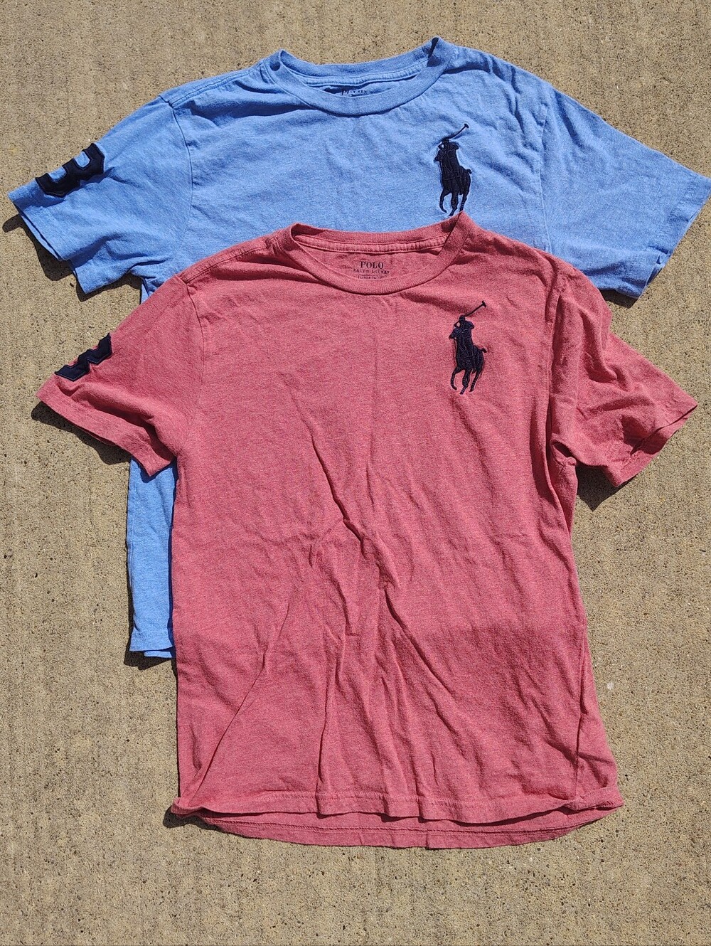 Polo Ralph Lauren Boys 14/16 Big Pony T-Shirt Lot 2 Short Sleeve Blue Red